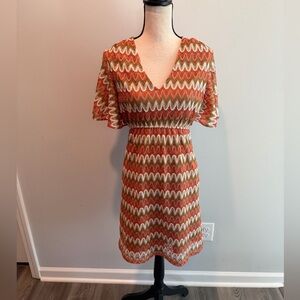 Judith March Chevron Zig Zag V Neck Elastic Waist Dress Women’s size Medium
